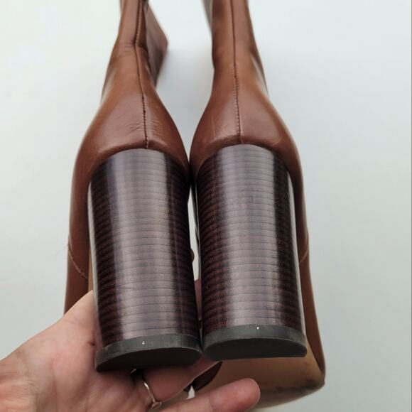 J Crew Leather Mid-Calf Stacked Anya Boot in Cognac Brown Size 8.5 - Picture 4 of 9